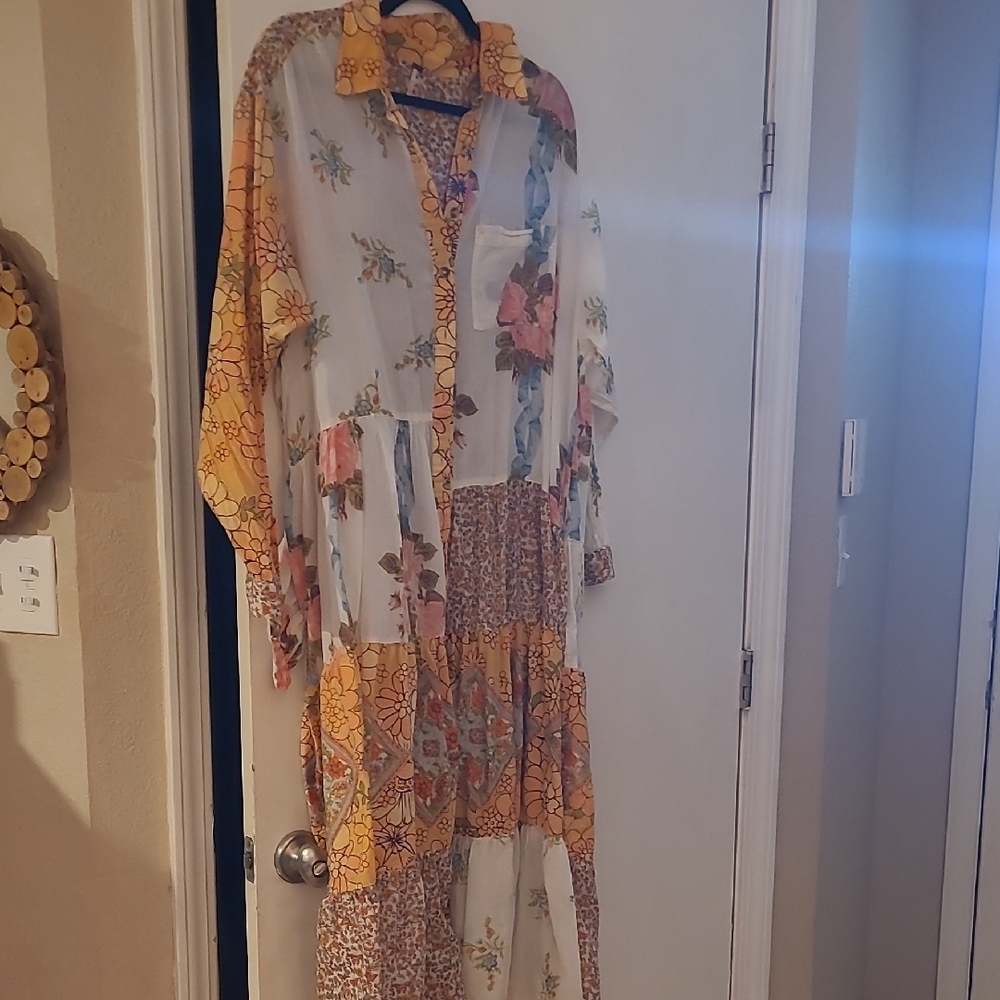 Free People Floral Patchwork Maxi Dress - Yellow, Orange, Blue